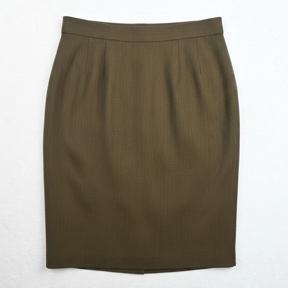 Barry Bricken Pencil Skirt Women 16 Brown Wool Midi Back Vent Lined Professional
